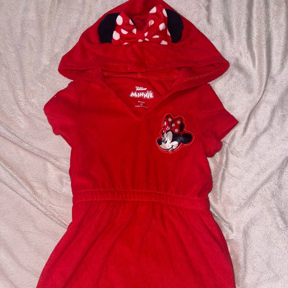 2T toddler bathing suit w/ robe cover up w/ hoodie . Minnie Mouse .